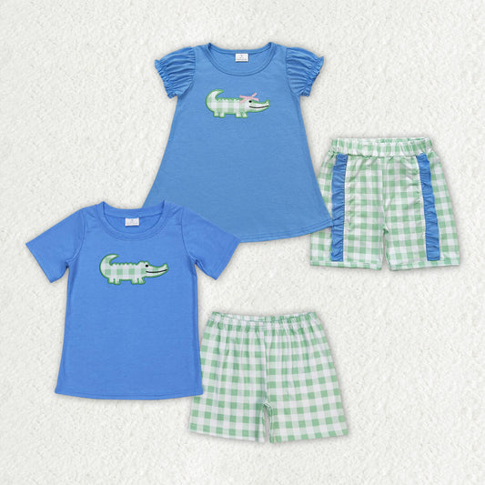 sister brother embroidery crocodile sibling set baby kids matching outfit