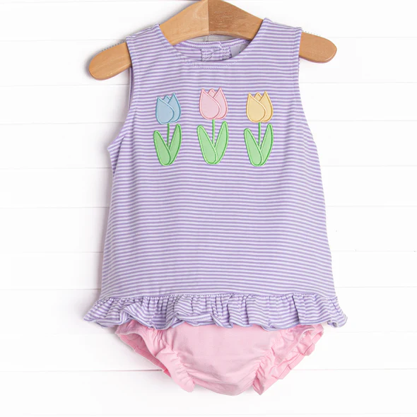 baby girl purple stripes tulip bummies set