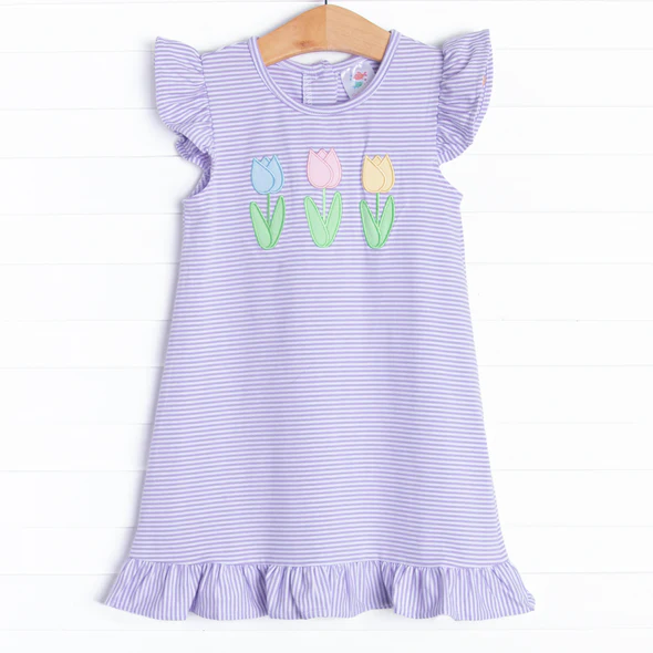 wholesale girls purple stripes tulip dress