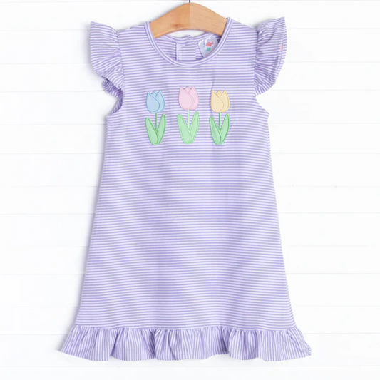 wholesale girls purple stripes tulip dress