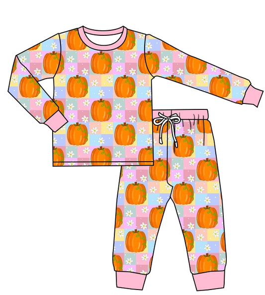 pumpkin checkered long sleeve pajama set preorder