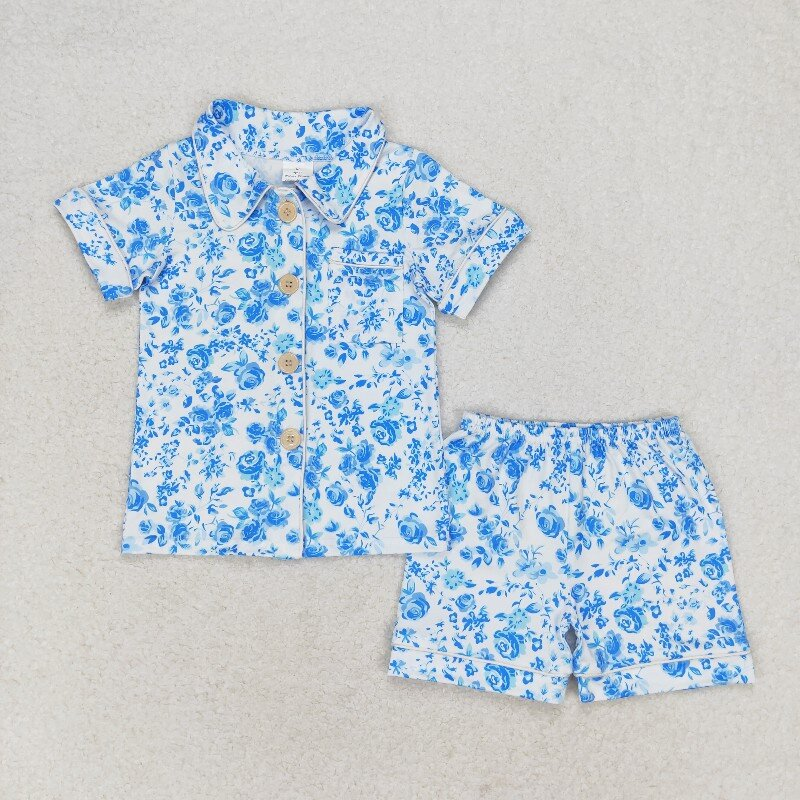 wholesale girls blue floral summer clothes