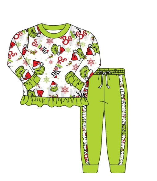 infant baby girl christmas green face holiday fall winter clothes