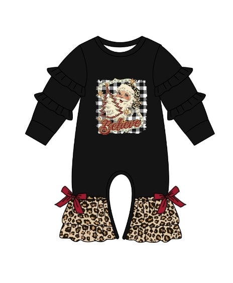 infant baby girl christmas santa claus believe fall winter romper