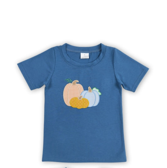 embroidery pumpkin baby boy short sleeve shirt