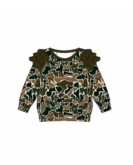 baby girl long sleeve dark green camo top