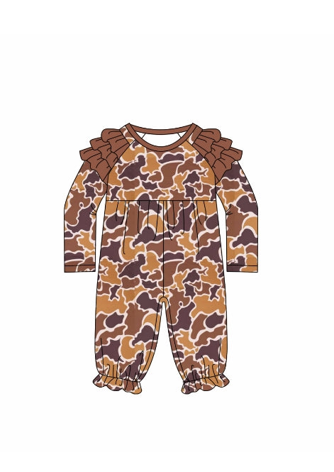 Toddle baby girl long sleeve dark brown camo romper