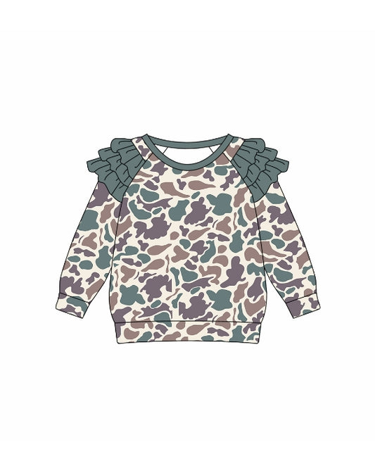 baby girl long sleeve blue brown camo top