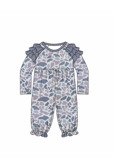 Toddle baby girl long sleeve grey camo romper