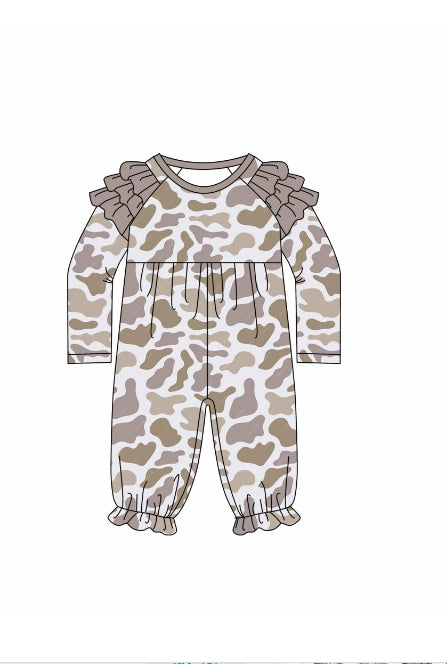 Toddle baby girl long sleeve light grey camo romper