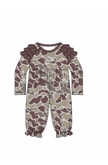 Toddle baby girl long sleeve dark grey camo romper