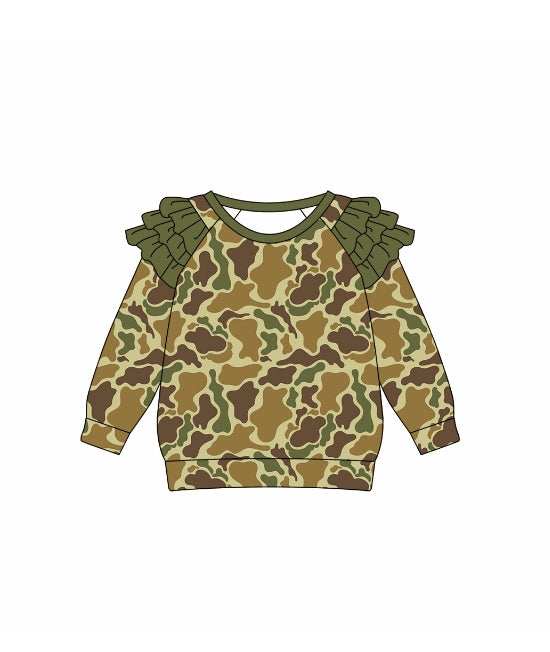 baby girl long sleeve green brown camo top