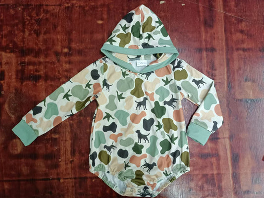 Gone hunting duck dog camo long sleeve  romper