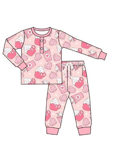 Valentines day heart print baby girls pajama set preorder