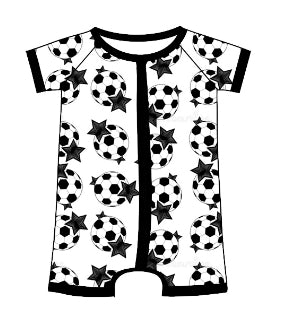 baby boy short sleeve soccer zip romper