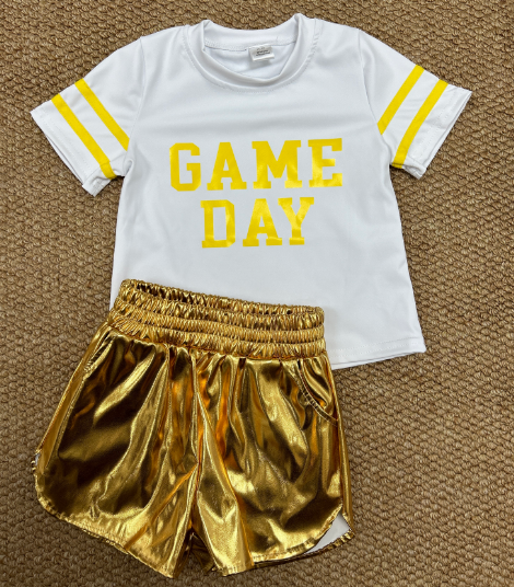 Game day shirt golden shorts girls summer outfit