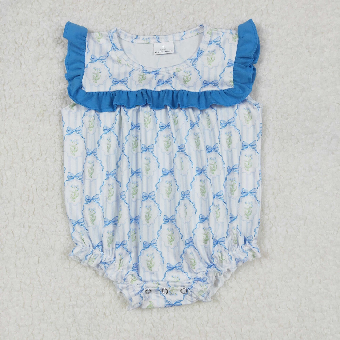 Baby girls blue bow flower summer matching outfit