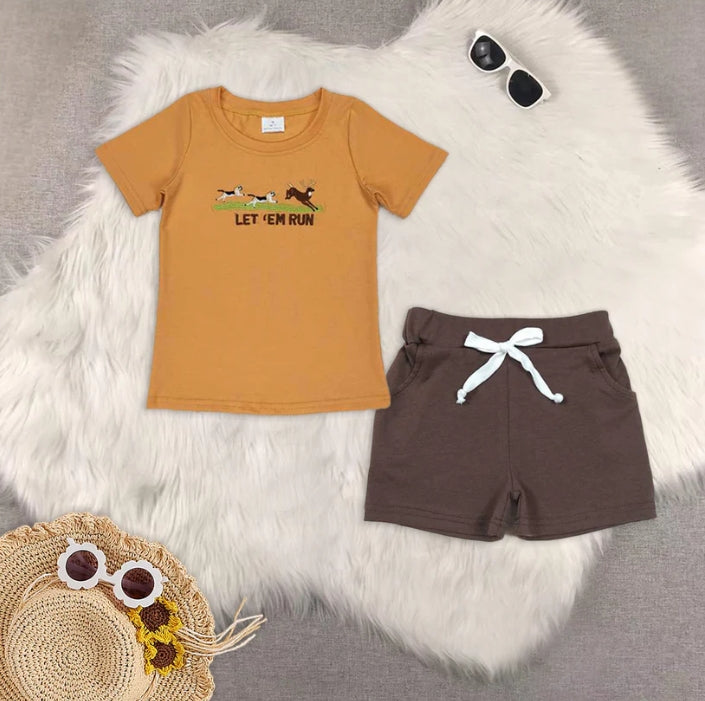 BT0674+SS0134 baby boy clothes puppy short-sleeved top Brown pocket shorts