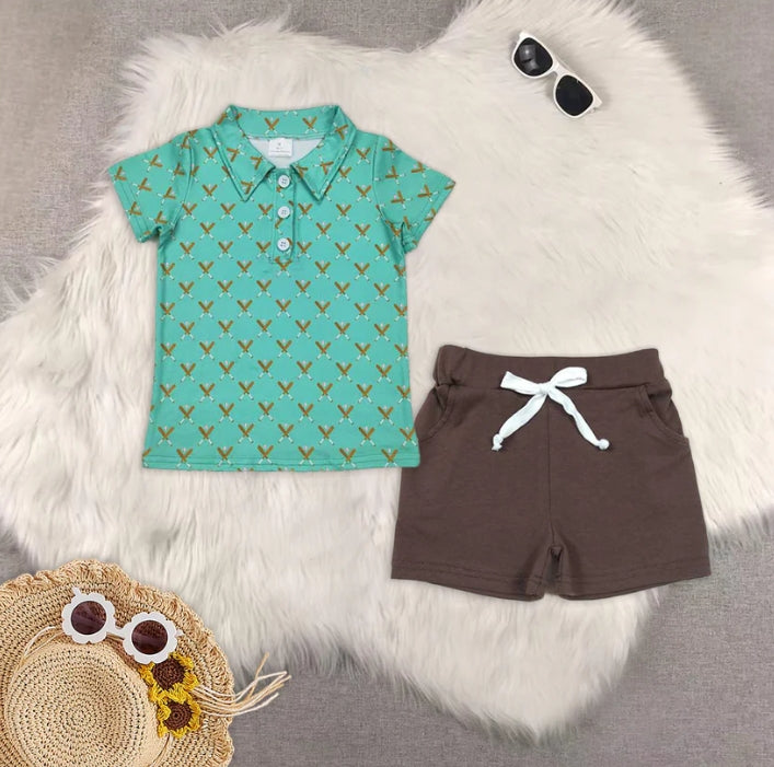 BT1119+SS0134 baby boy clothes green short-sleeved top pocket shorts sets