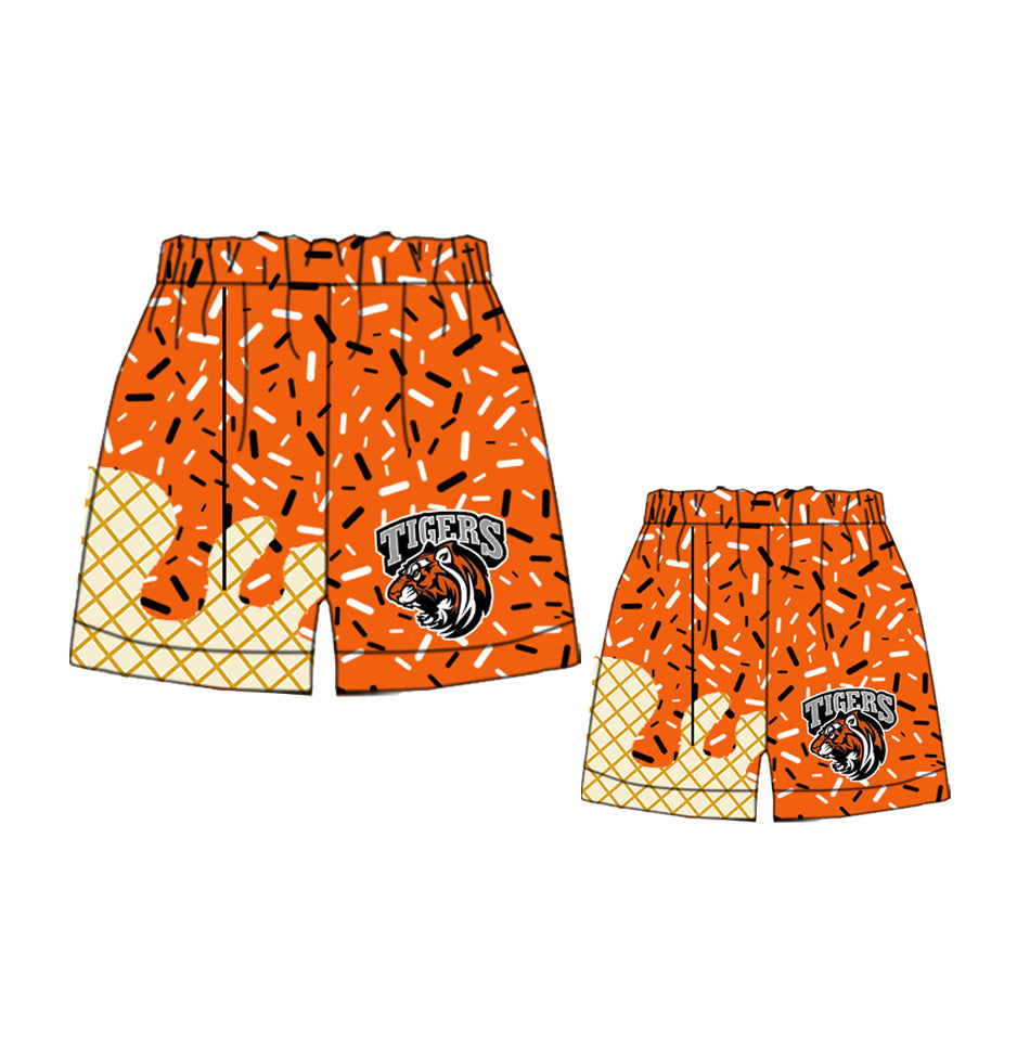 Adult kids family design custom orange team shorts