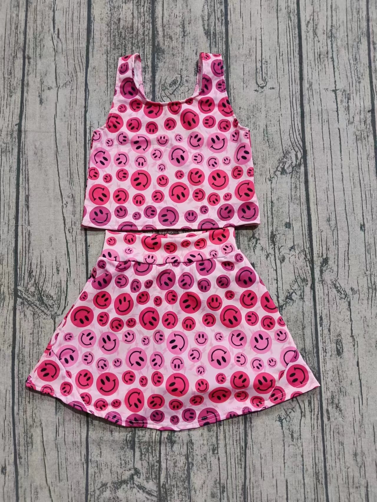 toddle girls custom smile face skirt set