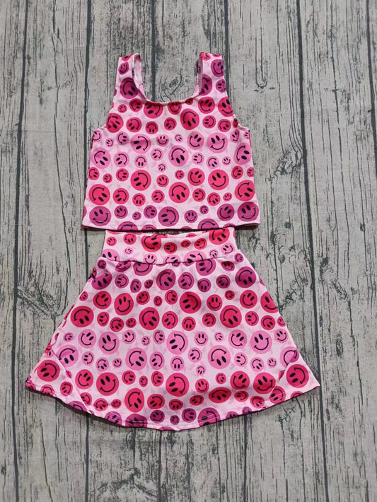 toddle girls custom smile face skirt set