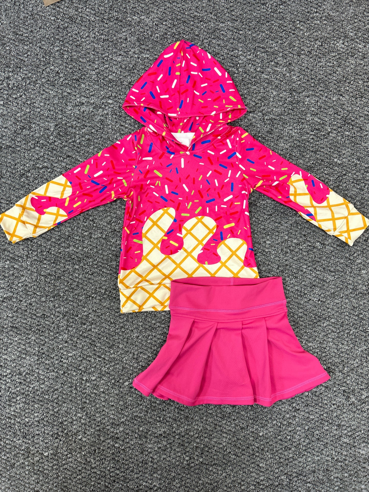 Baby girls pink ice cream hoodie active wear skirt athletic summer outfit