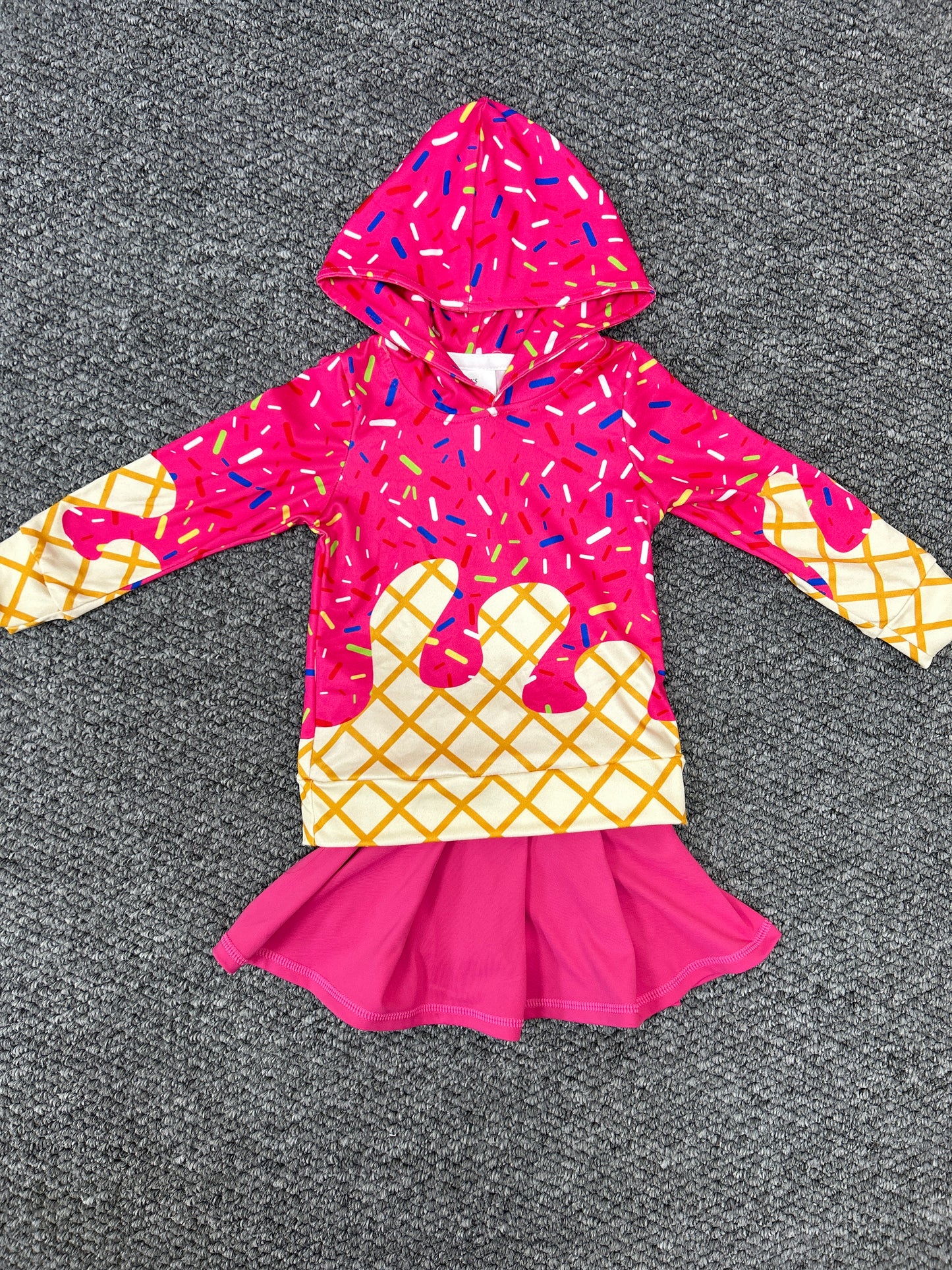 Baby girls pink ice cream hoodie active wear skirt athletic summer outfit