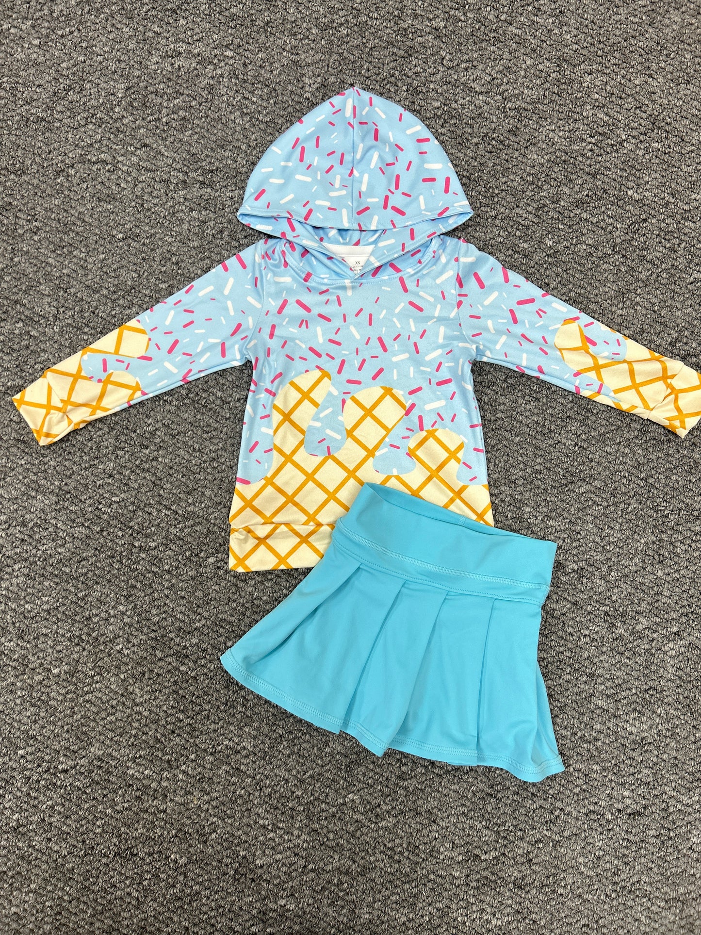 Baby girls blue ice cream hoodie active wear skirt athletic summer outfit