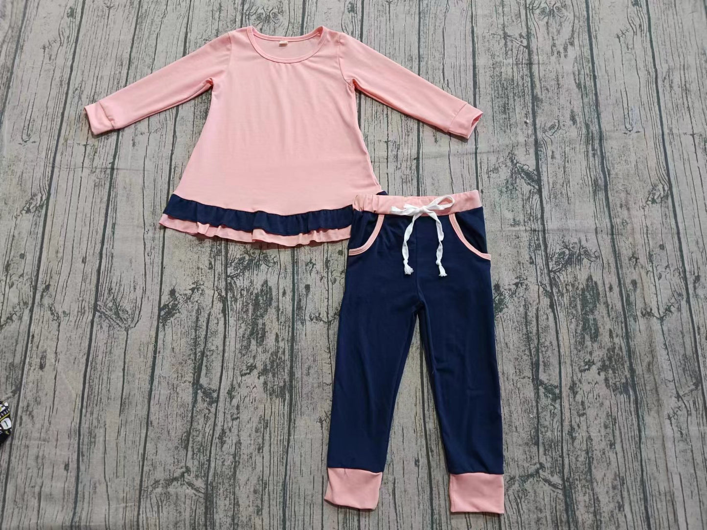 Pink color girls long sleeve spring fall clothes