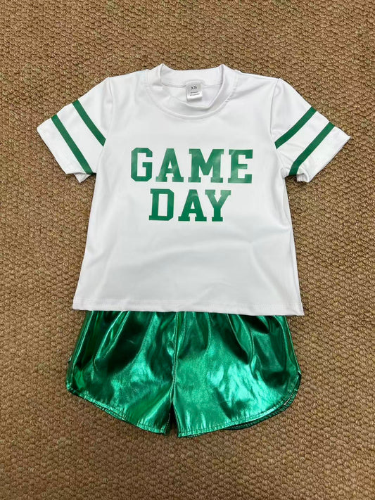 Game day shirt green shorts girls summer outfit