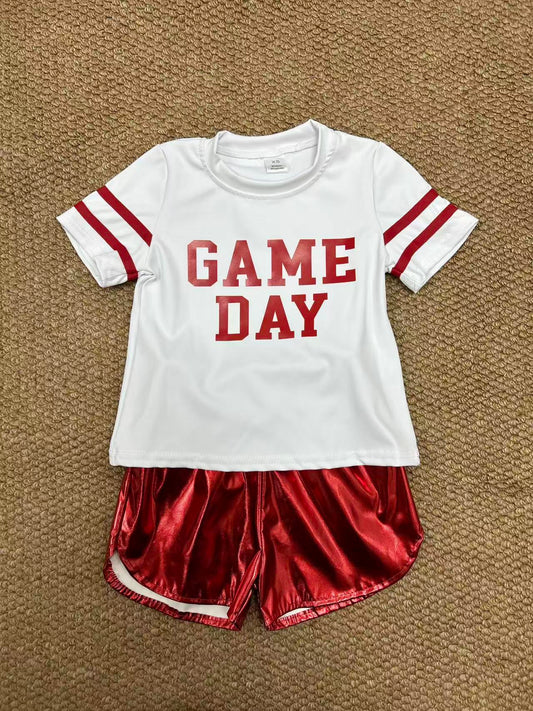 Game day shirt red shorts girls summer outfit