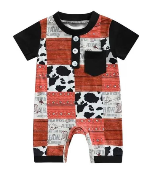 Western design kids short sleeve summer romper