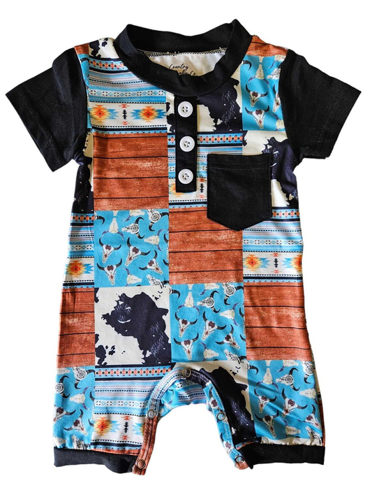 Western design kids short sleeve summer romper