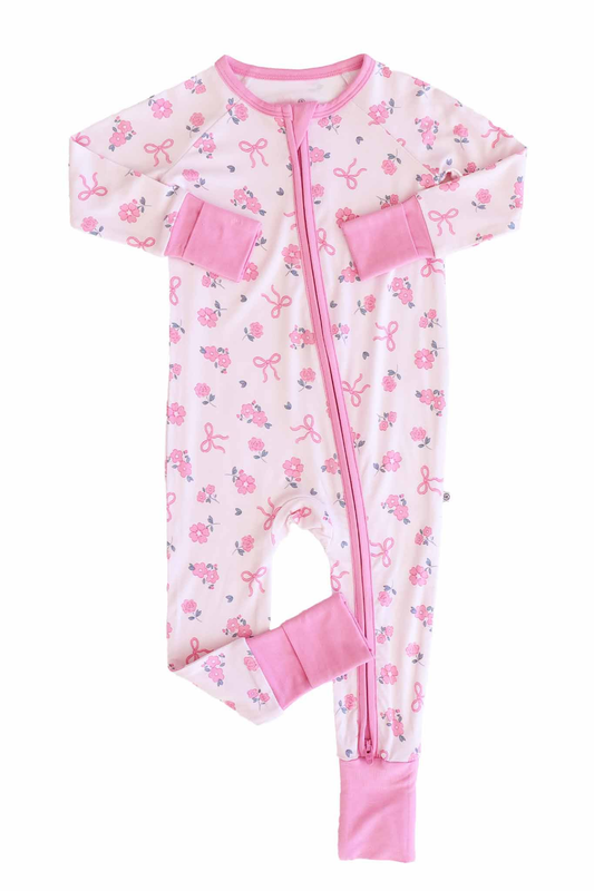 Pink bow toddle girls long sleeve zip romper