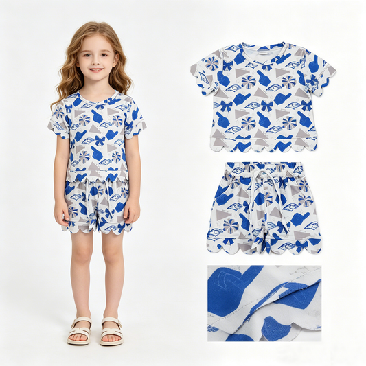 Team design top matching shorts girls summer outfit