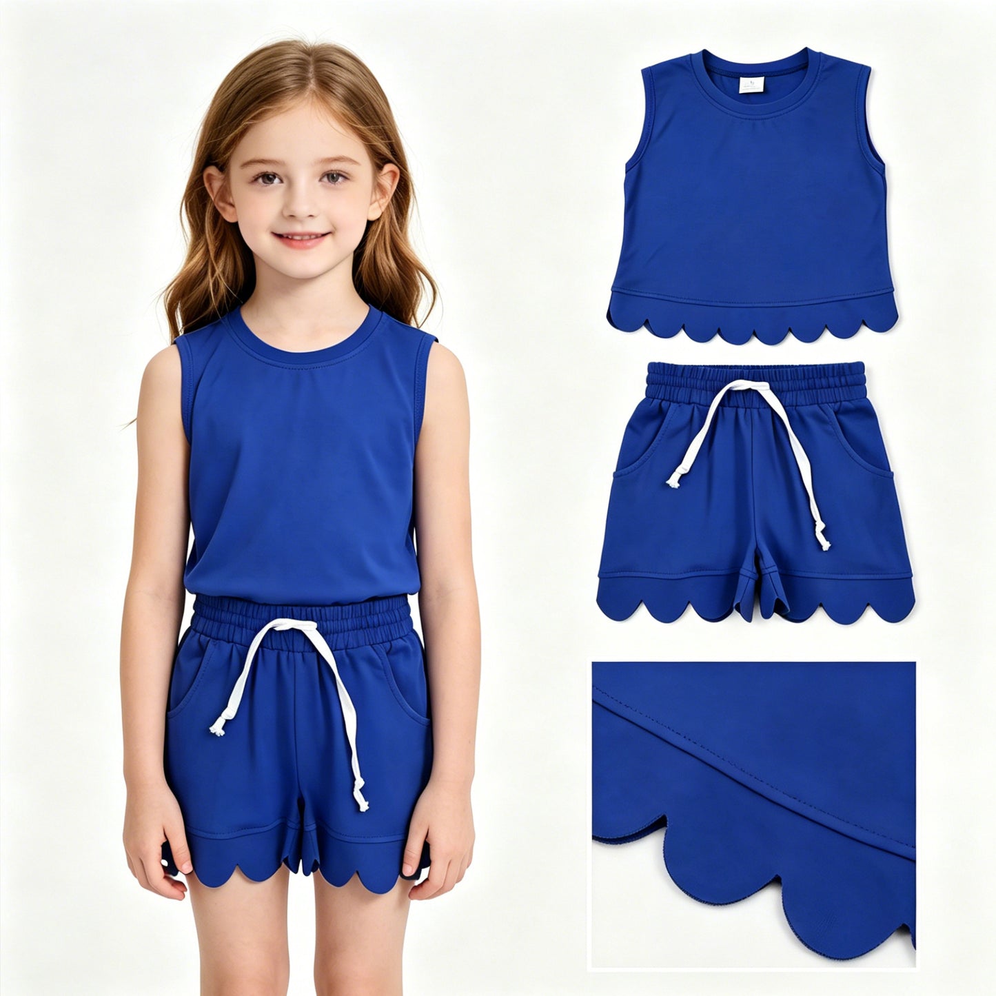 Blue tank top matching shorts girls summer outfit
