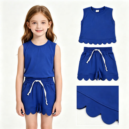 Blue tank top matching shorts girls summer outfit