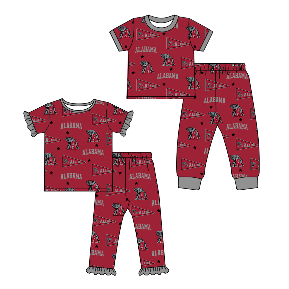 Toddle kids custom alabama team design girl boys short sleeve pajama set
