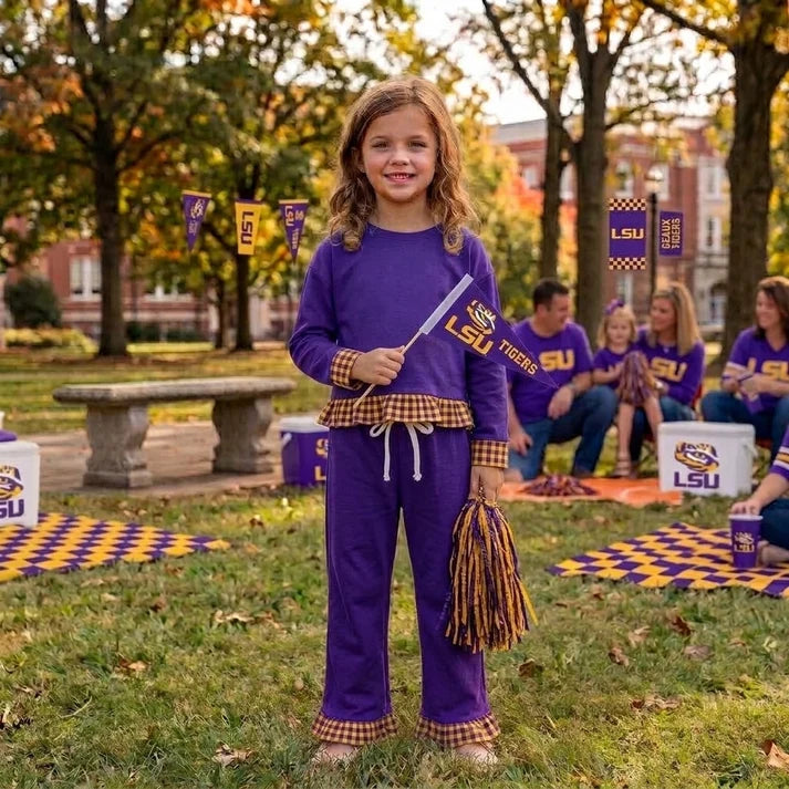 Baby girl custom team cheer design long sleeve top pants set