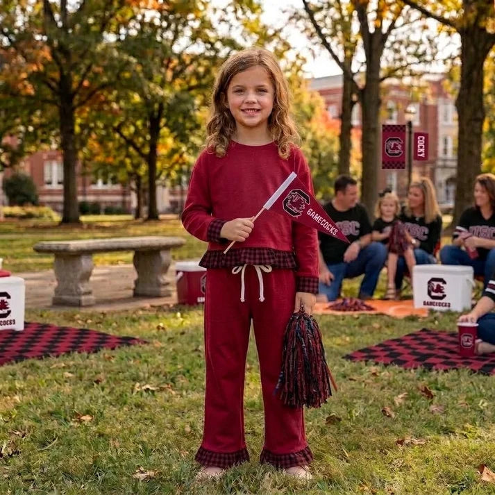 Baby girl custom team cheer design long sleeve top pants set