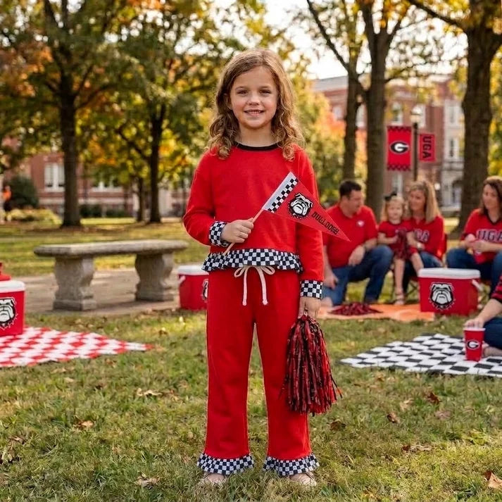 Baby girl custom team cheer design long sleeve top pants set