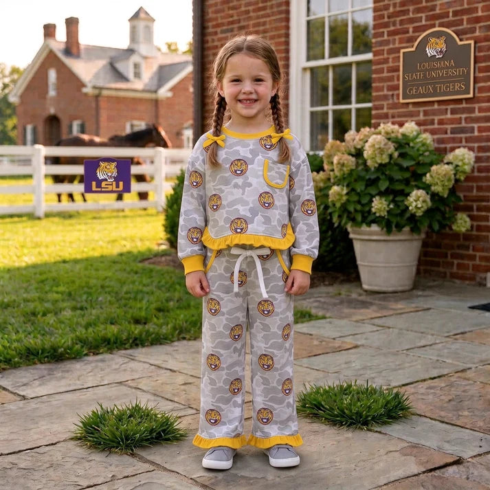 Baby girl custom team cheer design long sleeve top pants set
