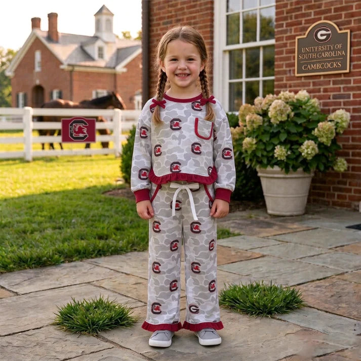 Baby girl custom team cheer design long sleeve top pants set