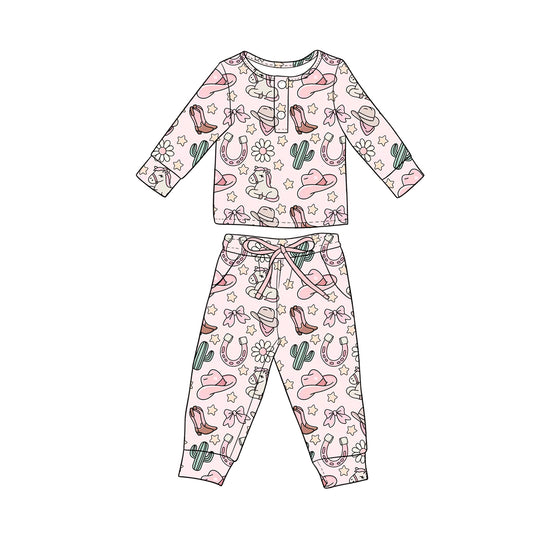 baby girl long sleeve western top matching pants custom design outfit