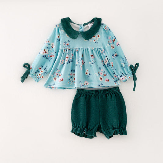 girl blue floral top matching shorts clothes