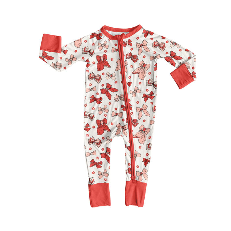 toddle baby pink red bow zip romper wholesale factory price