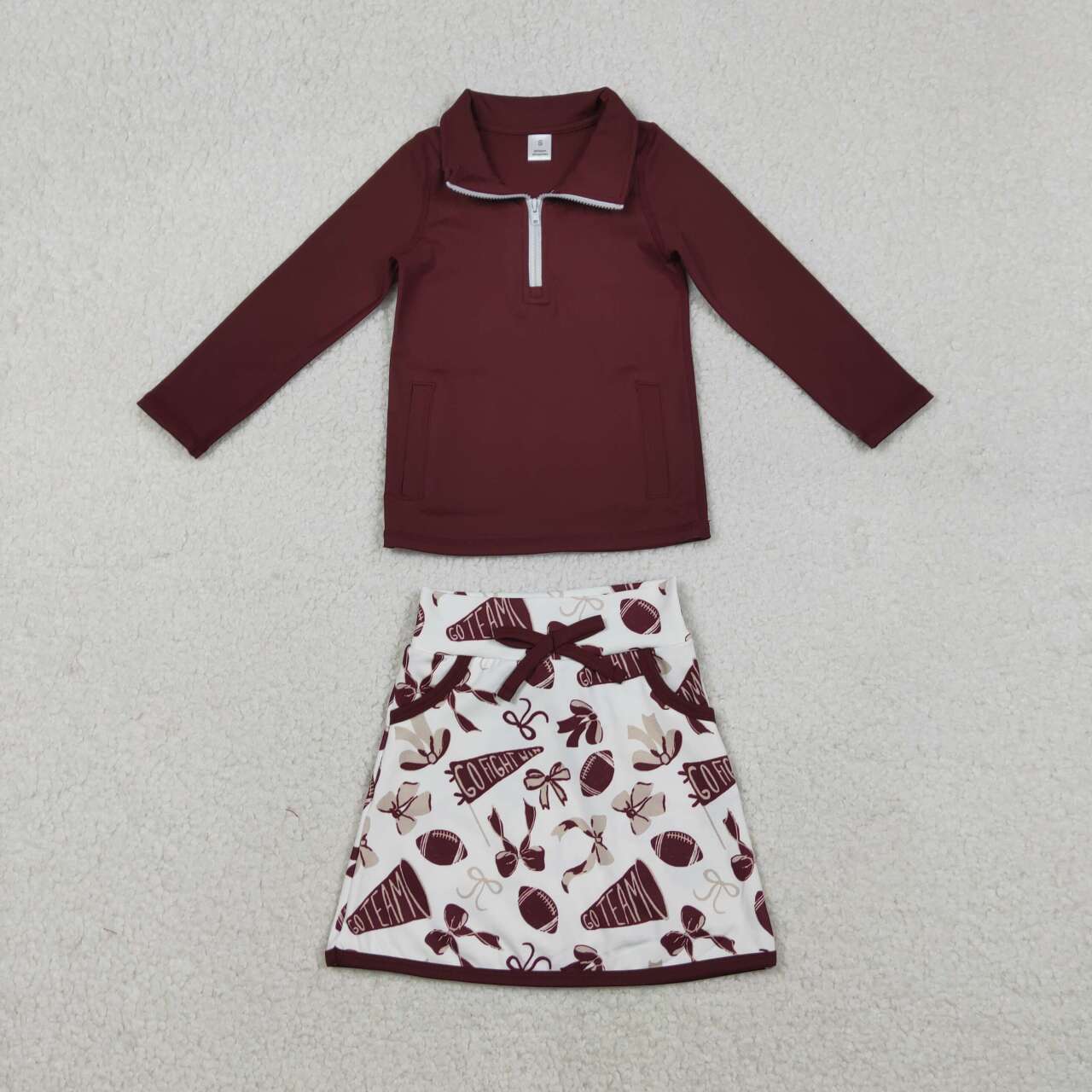 wholesale kids clothes wine red team active wear design skirt matching outfit