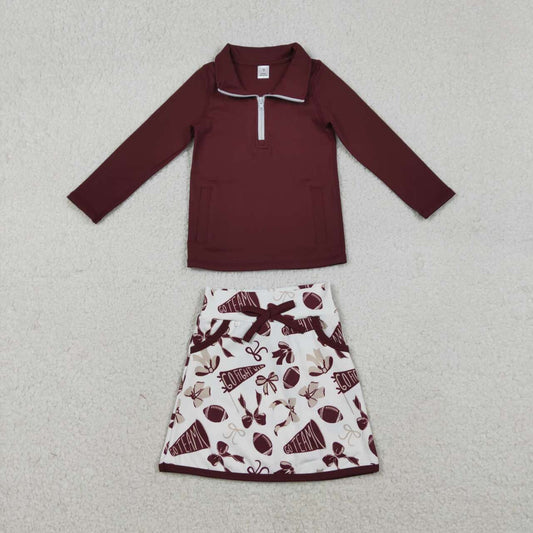 wholesale kids clothes wine red team active wear design skirt matching outfit
