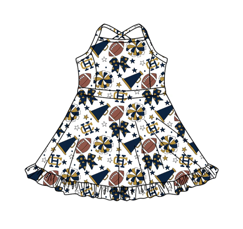 Toddle girls wholesale custom team design Baby Girls Strap Stars Bows Yoga Ruffle Knee Length Dresses Activity Wear Cute Kids Clothing